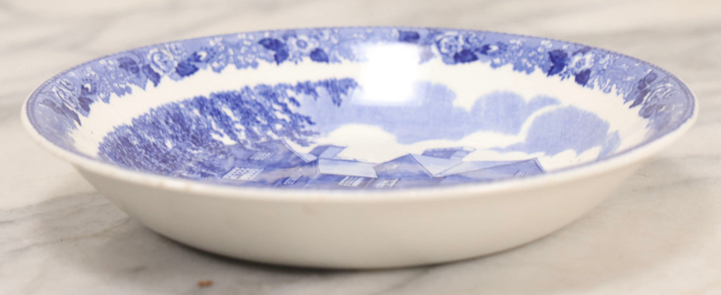 Lot 076 - Vintage Daniel Low & Co. “House Of Seven Gables, Salem, Mass.” Blue Transferware Souvenir Plate By J. Roth, Staffordshire, England, 7-1/4" Diameter