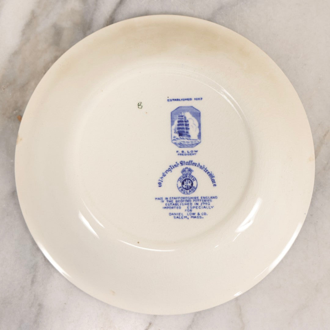 Lot 076 - Vintage Daniel Low & Co. “House Of Seven Gables, Salem, Mass.” Blue Transferware Souvenir Plate By J. Roth, Staffordshire, England, 7-1/4" Diameter