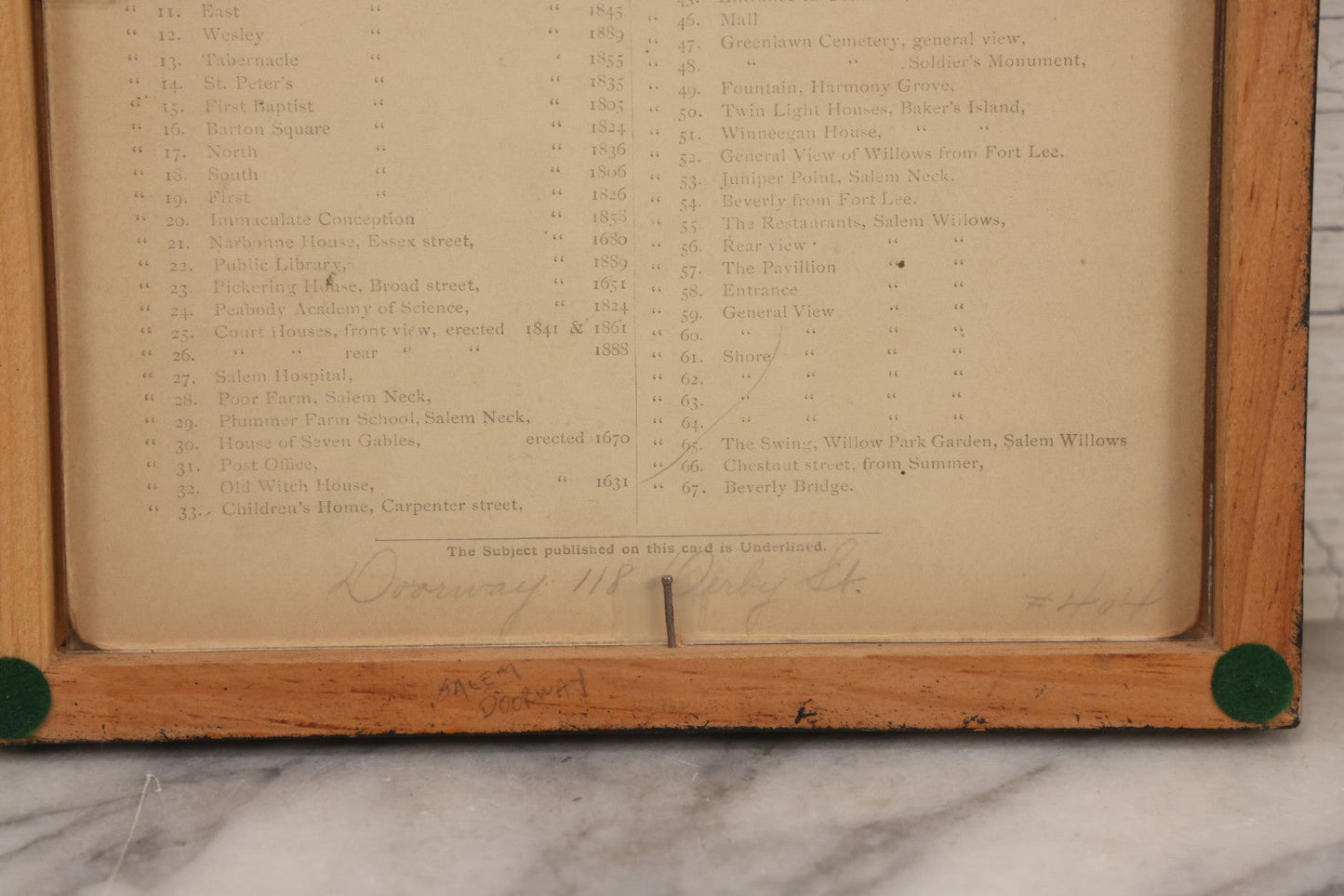 Lot 077 - Antique Photograph Of The Doorway Of 118 Derby Street, Salem, Massachusetts, Photographed By Moulton-Erickson Photo Co., Published By Frank Cousins' Bee-Hive, In Vintage Double-Glass Frame, 8-1/8" x 10-1/8"