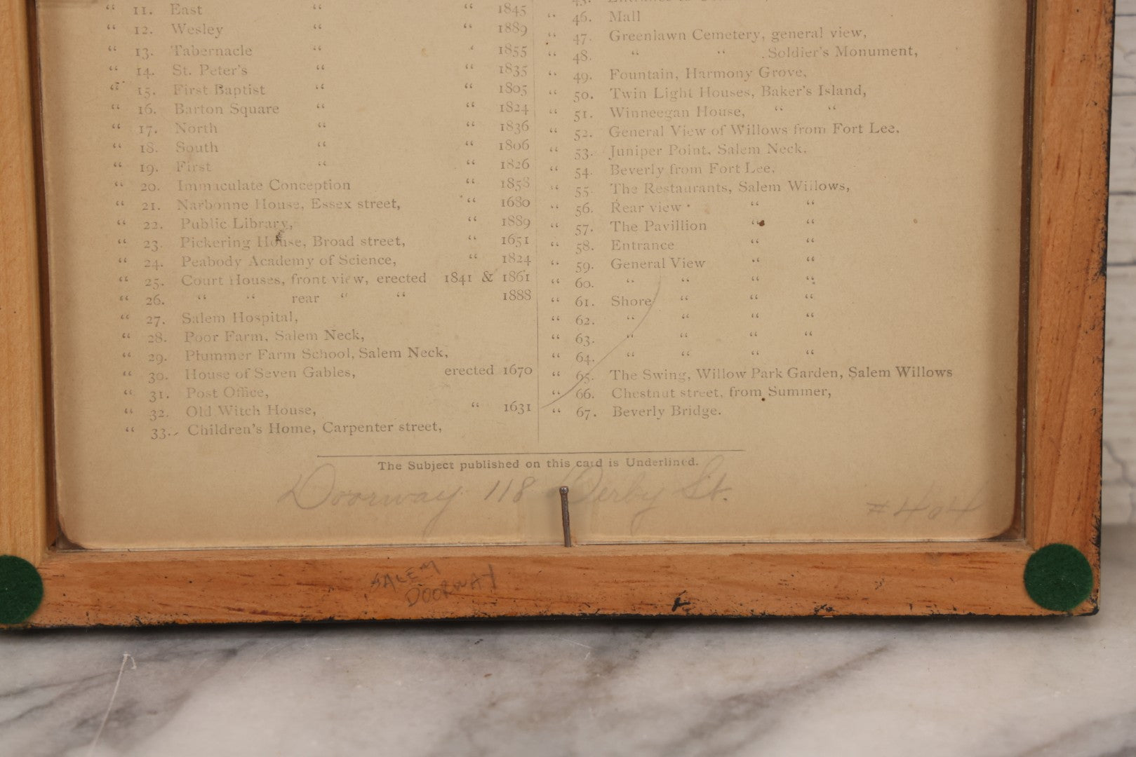 Lot 077 - Antique Photograph Of The Doorway Of 118 Derby Street, Salem, Massachusetts, Photographed By Moulton-Erickson Photo Co., Published By Frank Cousins' Bee-Hive, In Vintage Double-Glass Frame, 8-1/8" x 10-1/8"