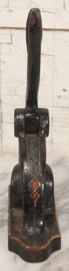 Lot 079 - Antique Cast Iron Embossed Seal Stamp Press With Hand Painted Decoration, Knights Templar Bellows Falls Commandery No. 368, 11-1/2" H