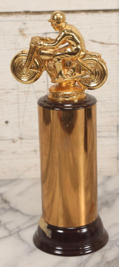 Lot 080 - Pair Of Vintage Motorcycle Trophies With Cast Metal Rider Finials, Including A.M.A. Badge And Buco Trophy