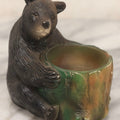 Lot 081 - Vintage Painted Chalkware Bear Figure With Tree-Stump Jar, 4-1/2" H