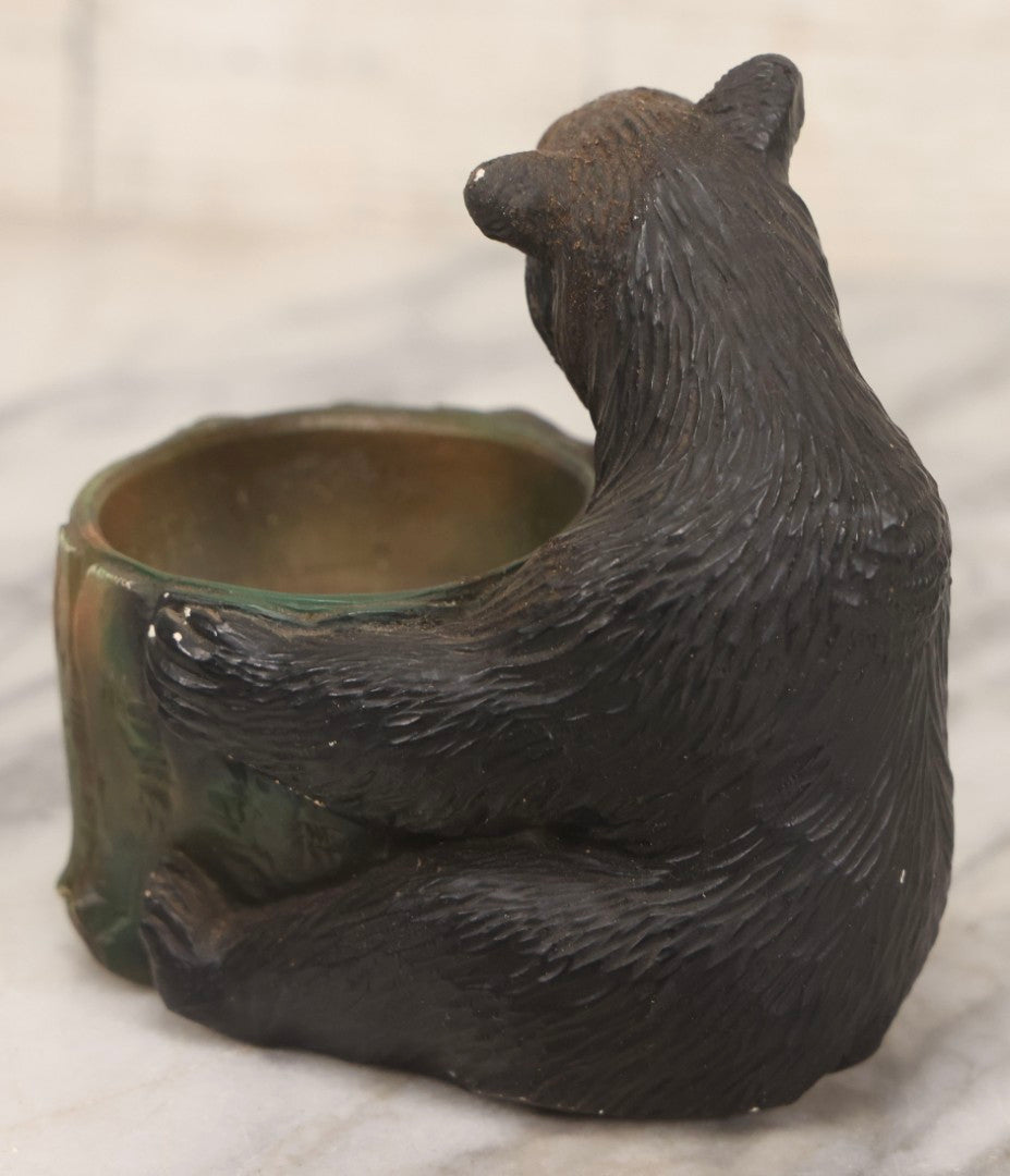 Lot 081 - Vintage Painted Chalkware Bear Figure With Tree-Stump Jar, 4-1/2" H