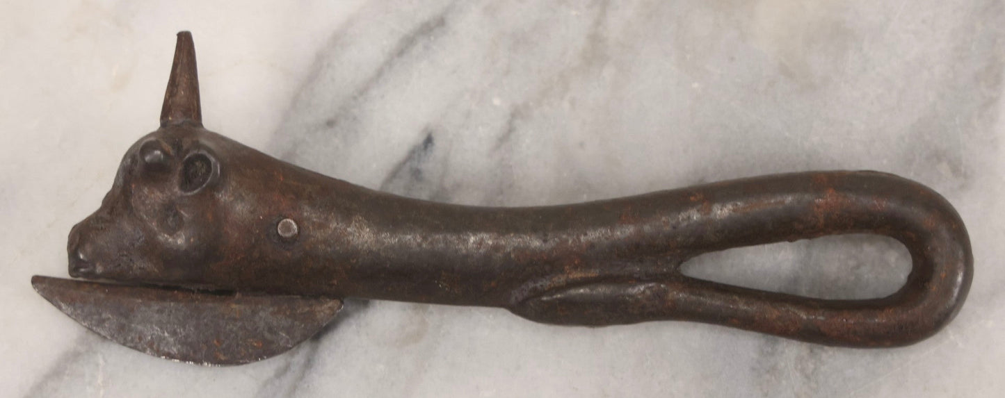 Lot 082 - Antique Cast Iron “Bully Beef” Can Opener With Cow's Head Form And Spike, 6-3/4" L