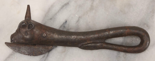 Lot 082 - Antique Cast Iron “Bully Beef” Can Opener With Cow's Head Form And Spike, 6-3/4" L