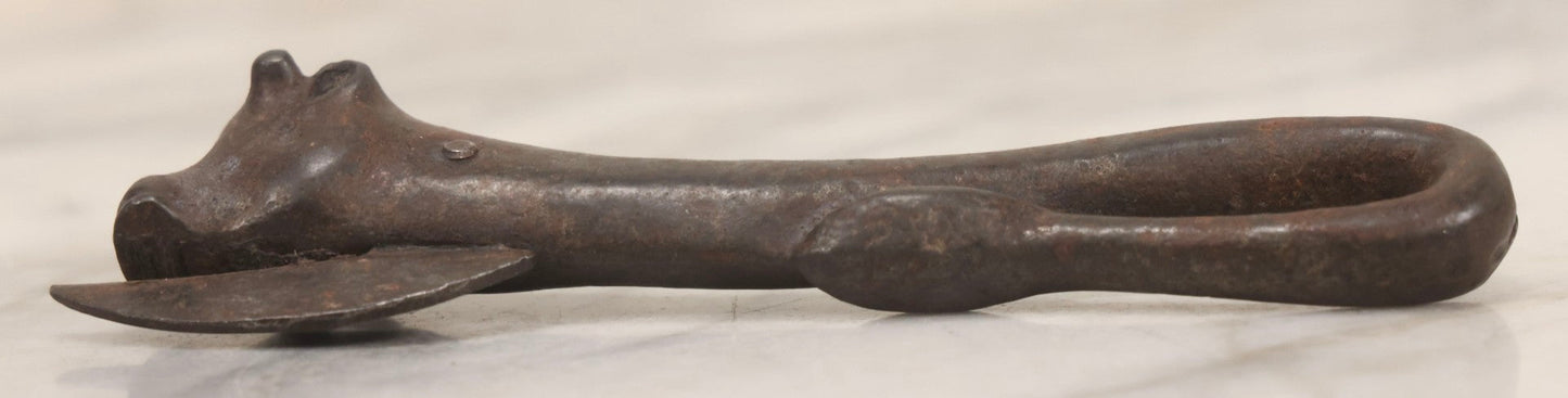 Lot 082 - Antique Cast Iron “Bully Beef” Can Opener With Cow's Head Form And Spike, 6-3/4" L