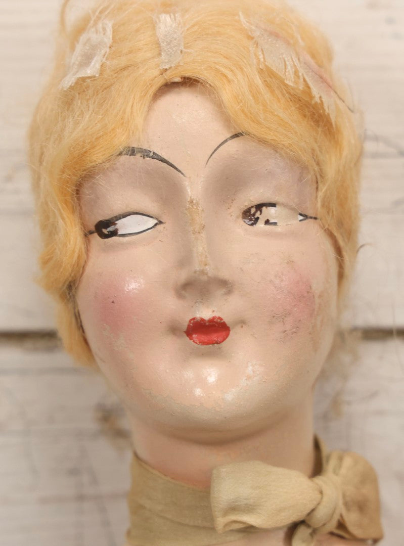 Lot 083 - Pair Of Antique Painted Composition Head Boudoir Dolls With Stuffed Fabric Bodies, 29" And 22" L