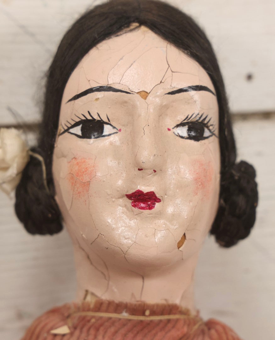 Lot 083 - Pair Of Antique Painted Composition Head Boudoir Dolls With Stuffed Fabric Bodies, 29" And 22" L