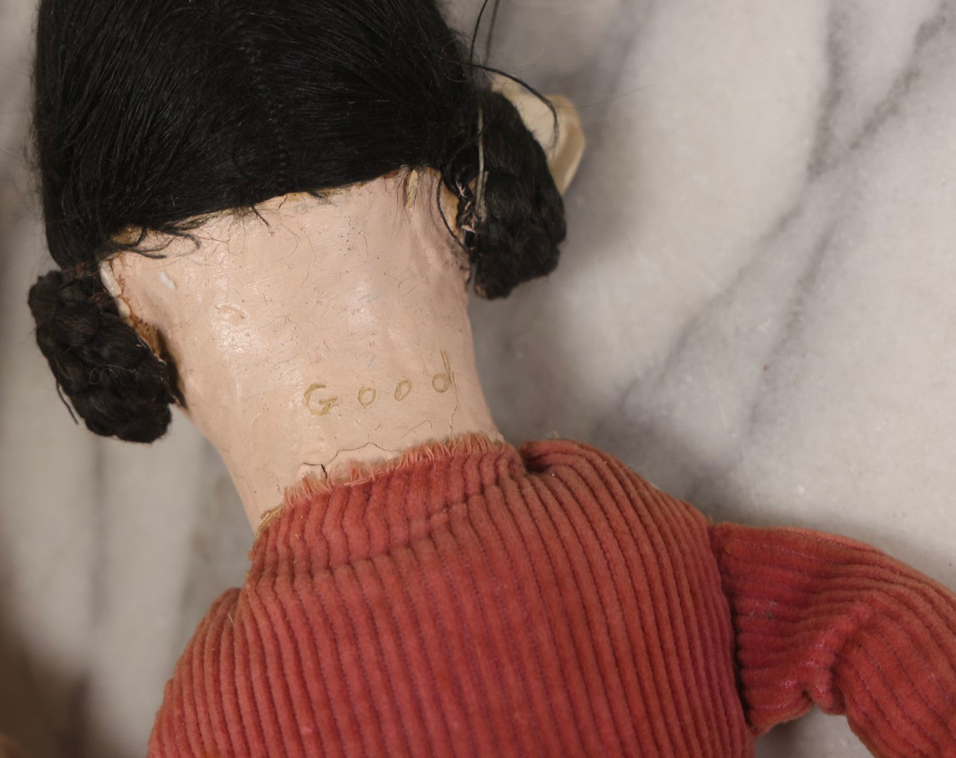 Lot 083 - Pair Of Antique Painted Composition Head Boudoir Dolls With Stuffed Fabric Bodies, 29" And 22" L