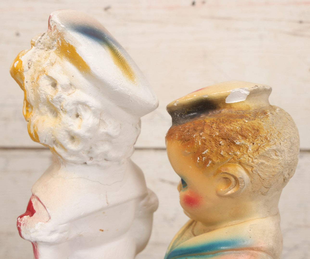 Lot 084 - Pair Of Vintage Chalkware Sailor Man And Sailor Girl Carnival Prize Figures, 13" And 15" H