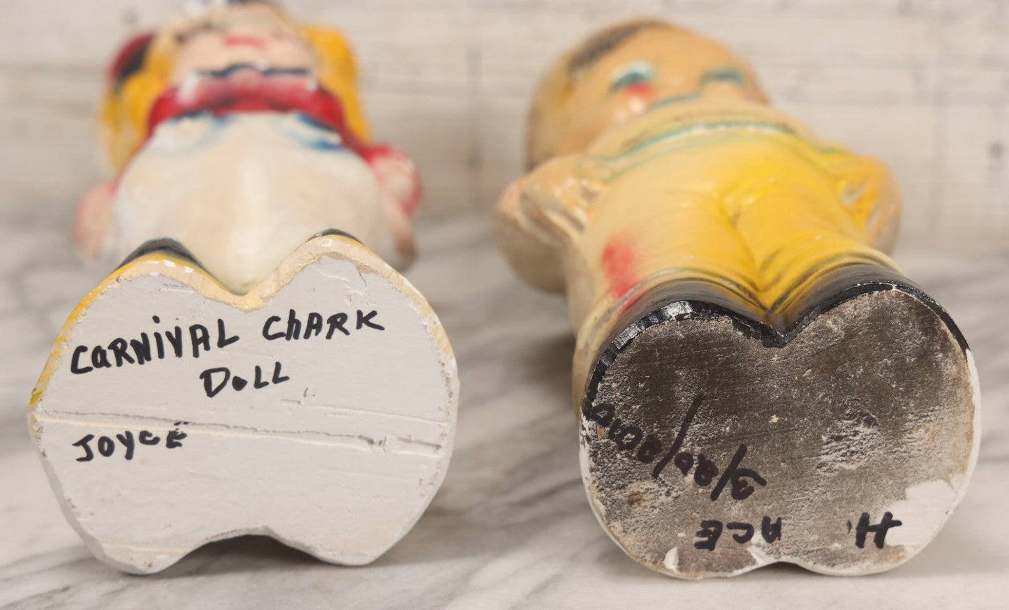 Lot 084 - Pair Of Vintage Chalkware Sailor Man And Sailor Girl Carnival Prize Figures, 13" And 15" H