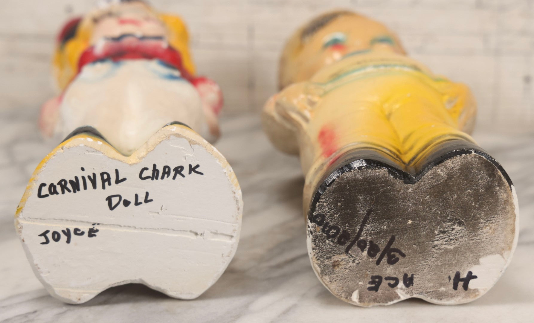 Lot 084 - Pair Of Vintage Chalkware Sailor Man And Sailor Girl Carnival Prize Figures, 13" And 15" H