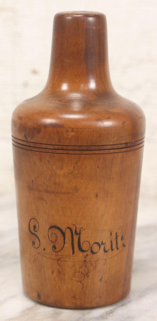 Lot 087 - Antique Solid Turned Wood Bottle Form With Burned Cursive “S. Moritz” Signature