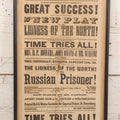 Lot 089 - Antique 1855 Broadside For Owens' Charles St. Theatre Production “The Lioness Of The North” And “Russian Prisoner,” Framed, 10-1/8" x 20-7/8"