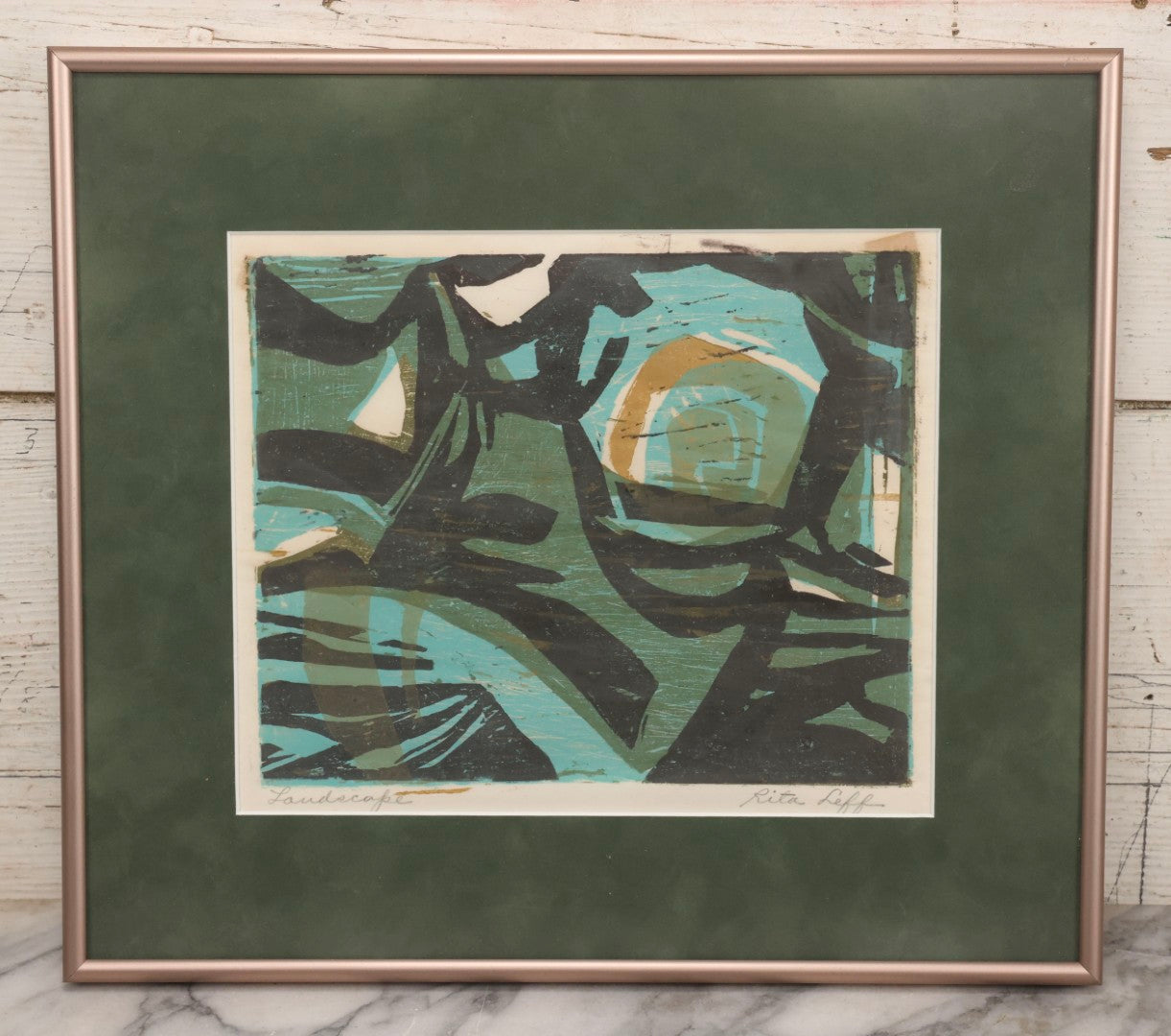 Lot 091 - Vintage Abstract Woodcut “Landscape” By Rita Leff, 1962 Collectors Of American Art Edition, Framed, 16" x 14-1/4"