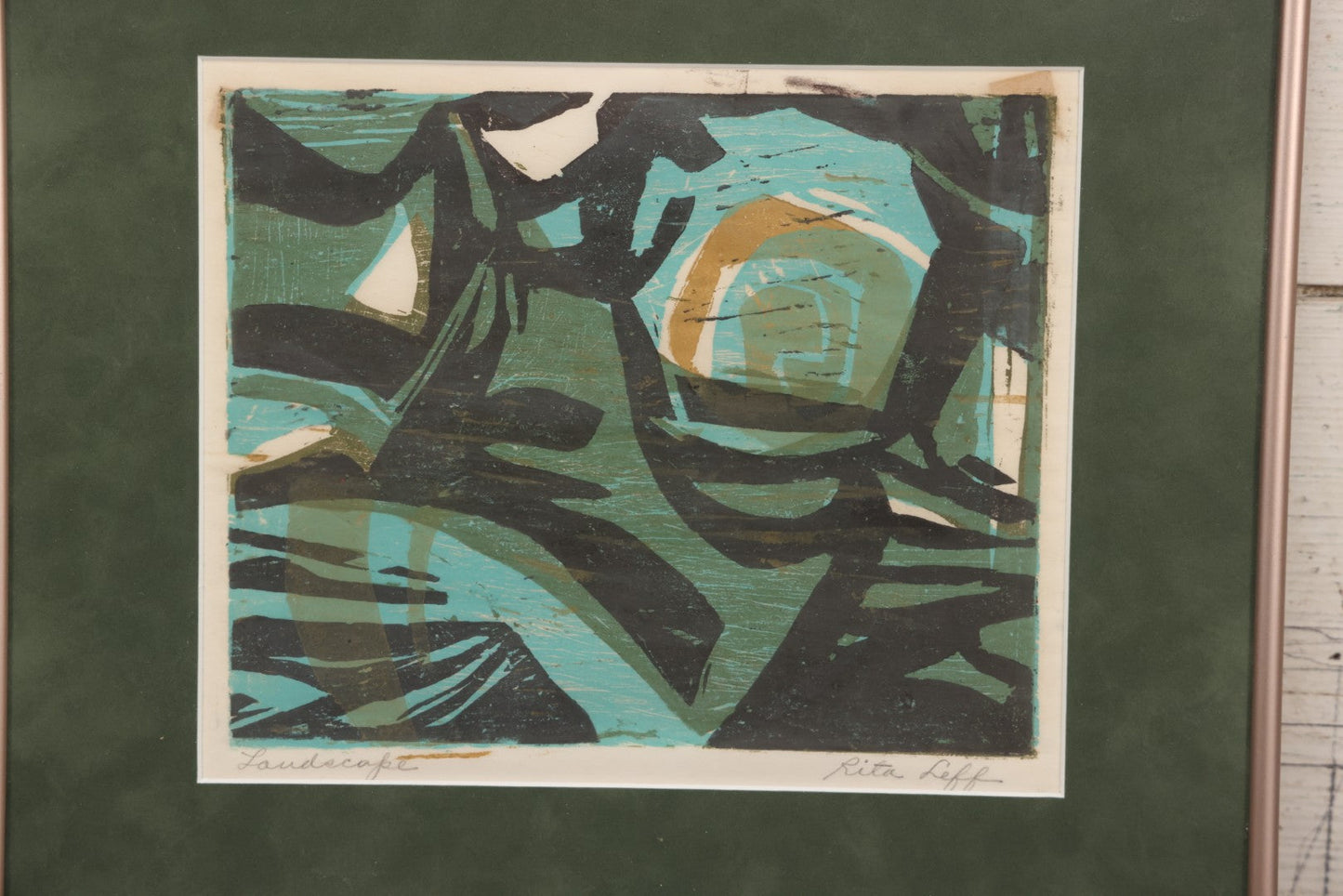 Lot 091 - Vintage Abstract Woodcut “Landscape” By Rita Leff, 1962 Collectors Of American Art Edition, Framed, 16" x 14-1/4"