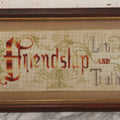 Lot 094 - Antique Victorian Punchwork Embroidery Motto “Friendship, Love, And Truth” In Frame With Custom Mat, 25-5/8" x 12-3/4"