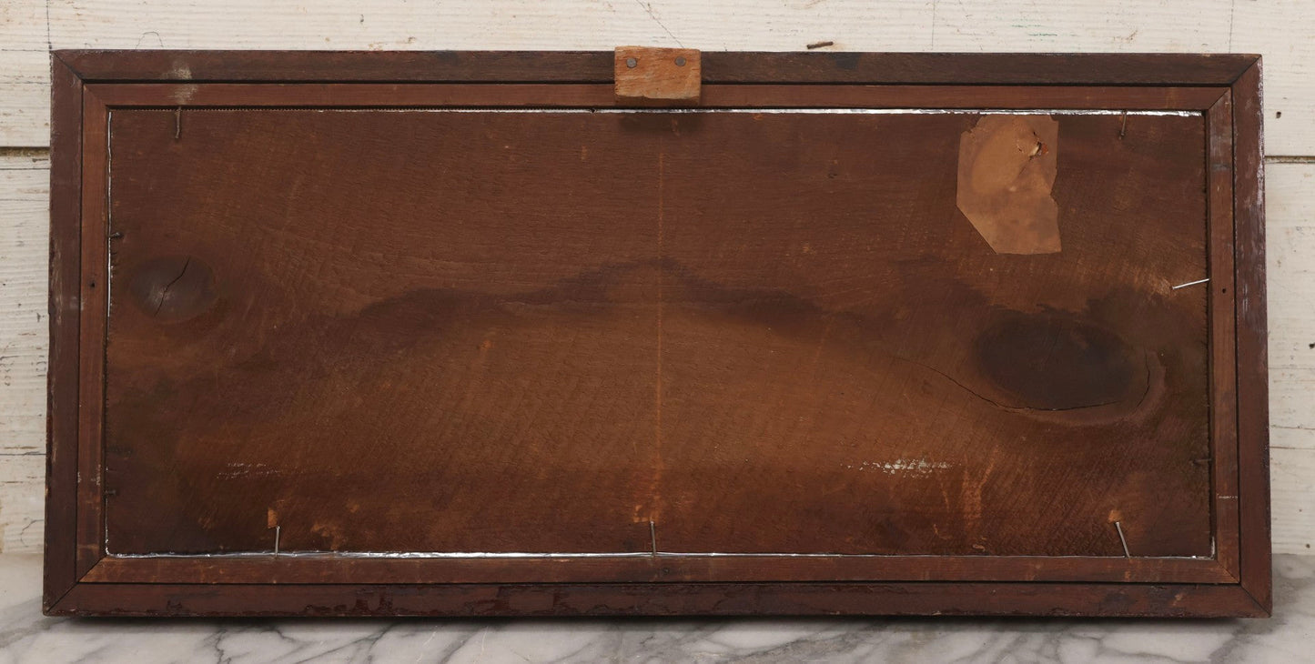 Lot 097 - Antique Victorian Punchwork Embroidery Motto “Faith, Hope, And Charity” In Deep Walnut Frame With Gold Inner Border, 23-1/4" x 10-3/4"