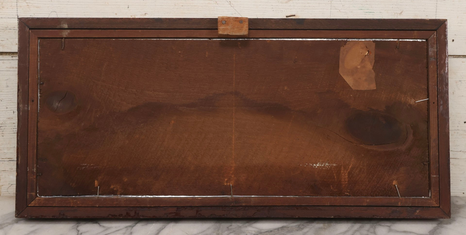 Lot 097 - Antique Victorian Punchwork Embroidery Motto “Faith, Hope, And Charity” In Deep Walnut Frame With Gold Inner Border, 23-1/4" x 10-3/4"