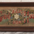Lot 099 - Antique Victorian Punchwork Embroidery Motto “God Bless Our Home” In Deep Walnut Frame, 24-1/4" x 11-3/4"