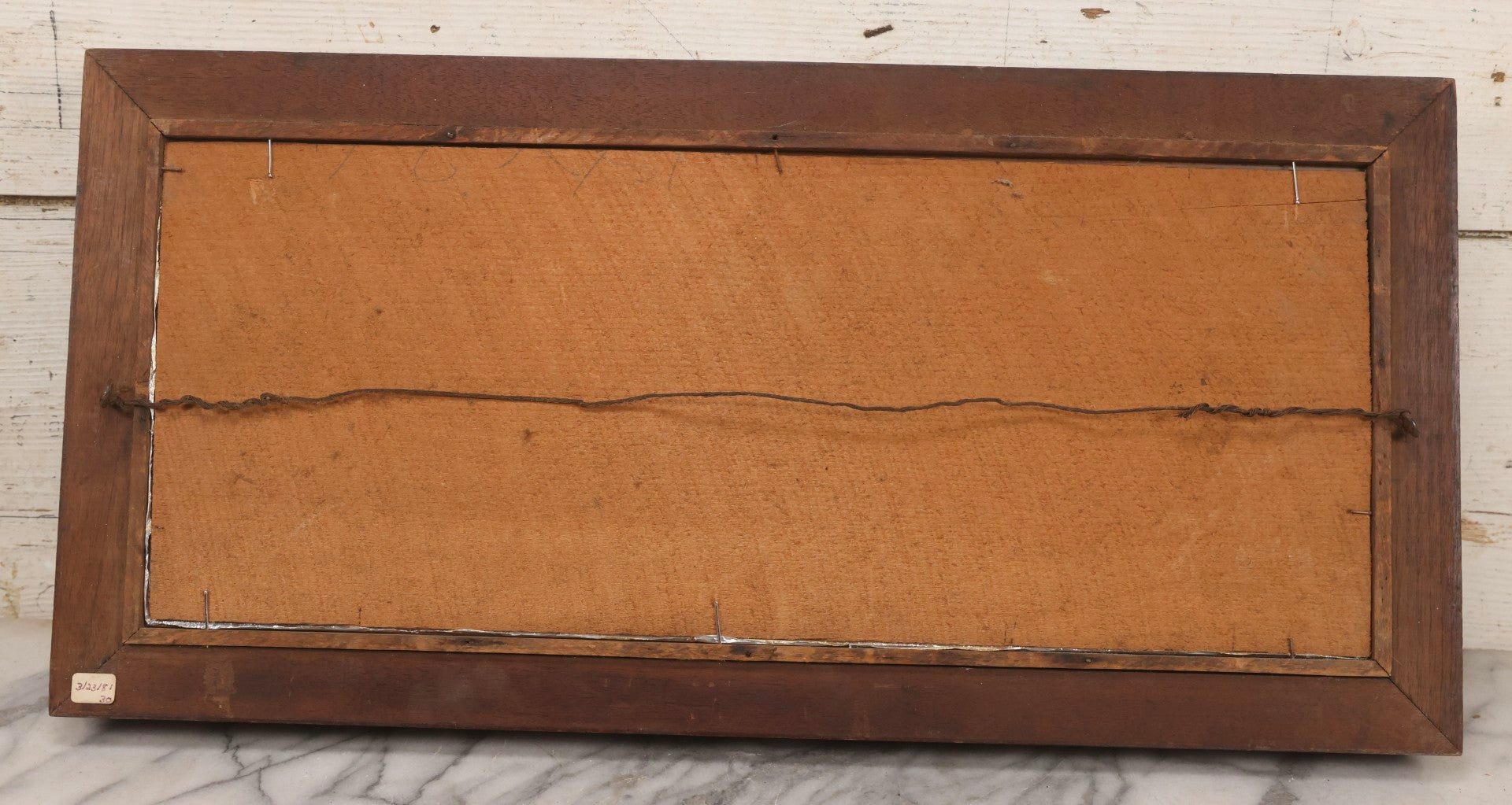 Lot 099 - Antique Victorian Punchwork Embroidery Motto “God Bless Our Home” In Deep Walnut Frame, 24-1/4" x 11-3/4"