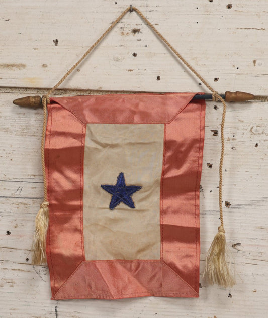 Lot 101 - Antique Sewn Silk Military Service Banner With Pink Panels, White Center, And Embroidered Blue Star