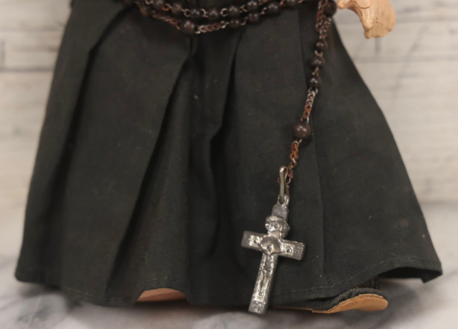 Lot 103 - Vintage Composition Nun Doll With Black And White Vestments And Crucifix, Missing One Shoe, 10-3/4" H