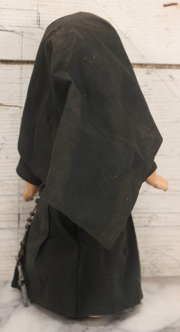 Lot 103 - Vintage Composition Nun Doll With Black And White Vestments And Crucifix, Missing One Shoe, 10-3/4" H