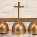 Lot 104 - Vintage Brass Triple Church Bell With Cross Handle, Engraved “In Memory Of Robert McCarthy," 8" L