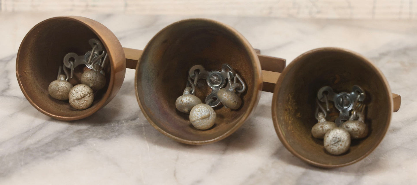 Lot 104 - Vintage Brass Triple Church Bell With Cross Handle, Engraved “In Memory Of Robert McCarthy," 8" L