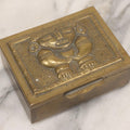 Lot 107 - Vintage Pre-Columbian Style Replica Brass Box With Chibcha Motif, Fish Hallmark, And Soft Wood Interior