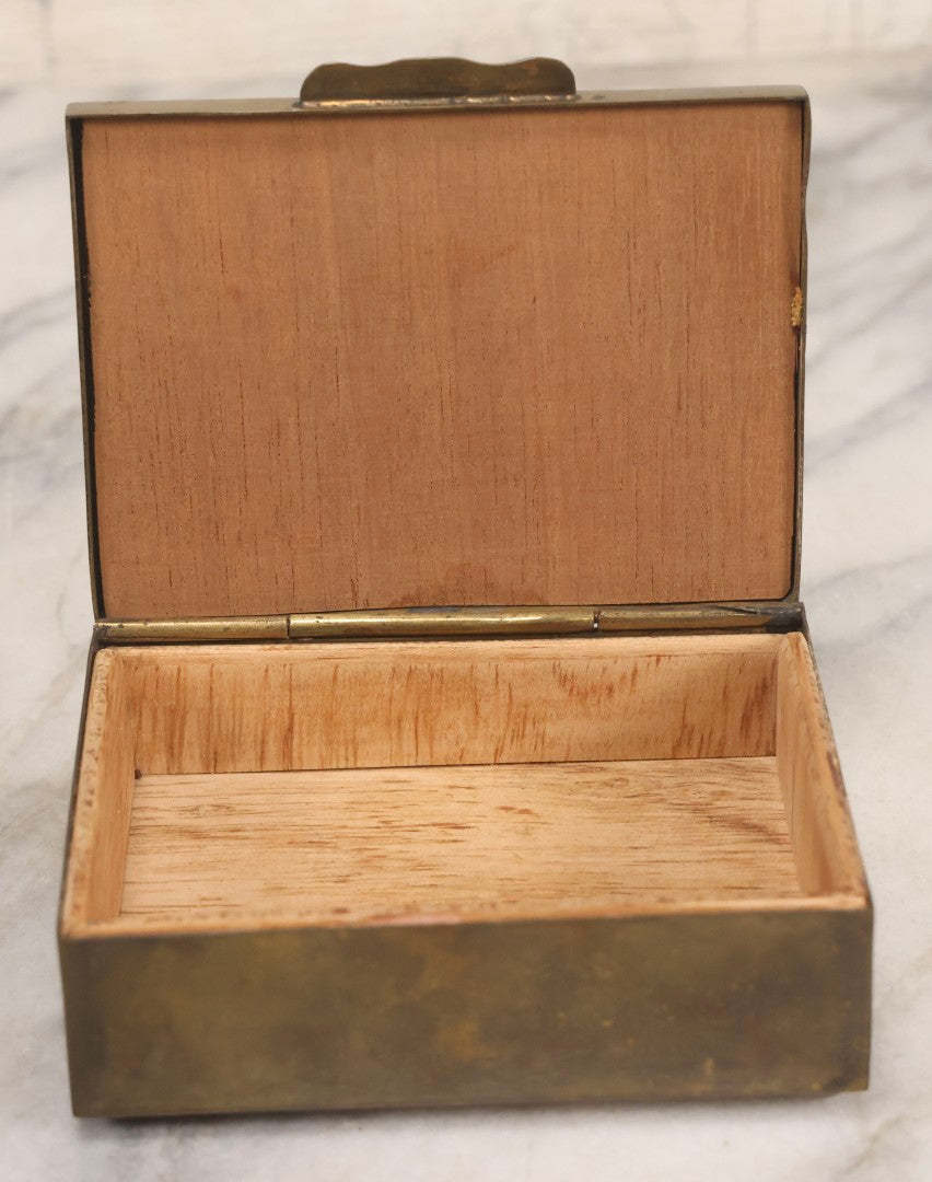 Lot 107 - Vintage Pre-Columbian Style Replica Brass Box With Chibcha Motif, Fish Hallmark, And Soft Wood Interior