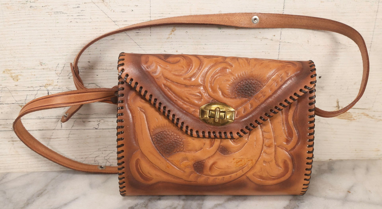 Lot 111 - Grouping Of Three Vintage Tooled Leather Purses With Handtooled Western-Style Designs, Leather Stitching