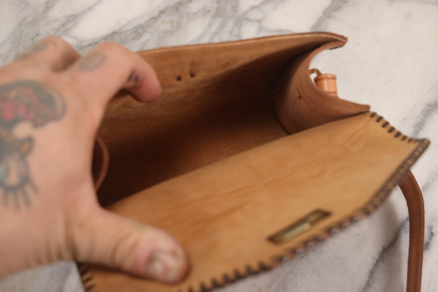 Lot 111 - Grouping Of Three Vintage Tooled Leather Purses With Handtooled Western-Style Designs, Leather Stitching