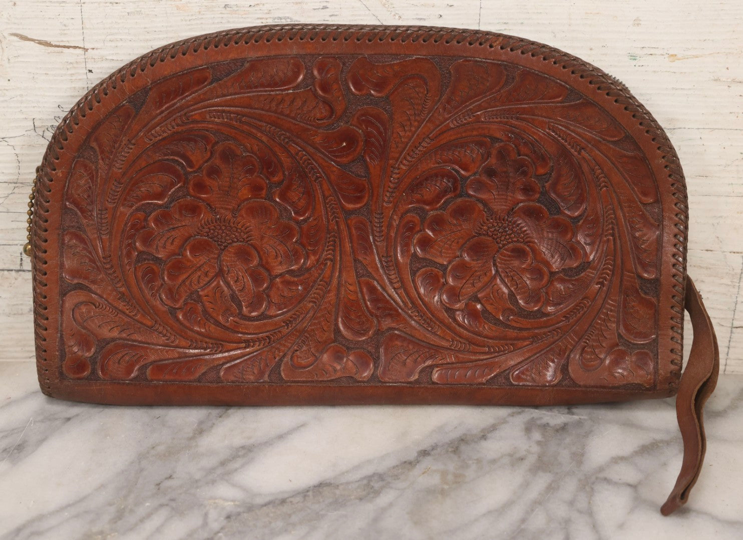 Lot 111 - Grouping Of Three Vintage Tooled Leather Purses With Handtooled Western-Style Designs, Leather Stitching