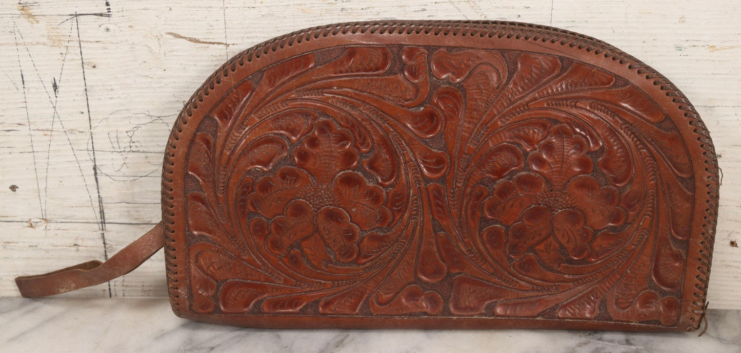 Lot 111 - Grouping Of Three Vintage Tooled Leather Purses With Handtooled Western-Style Designs, Leather Stitching