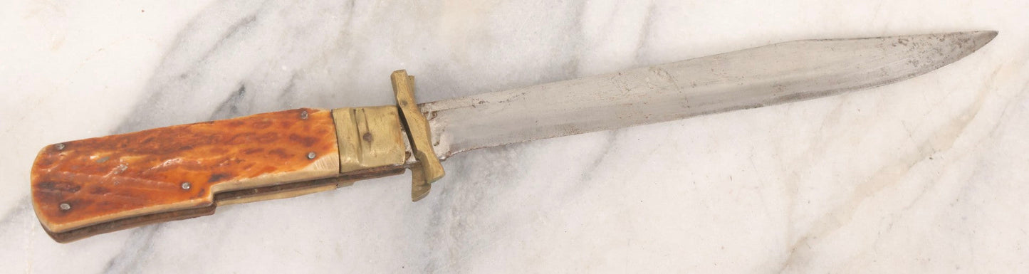 Lot 113 - Vintage Folding Knife With Carved Bone Handle And Brass Hardware