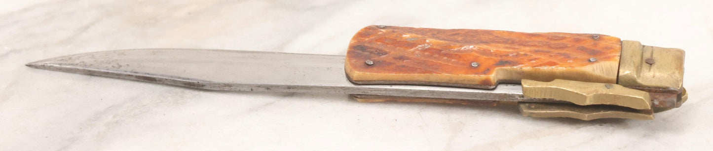 Lot 113 - Vintage Folding Knife With Carved Bone Handle And Brass Hardware