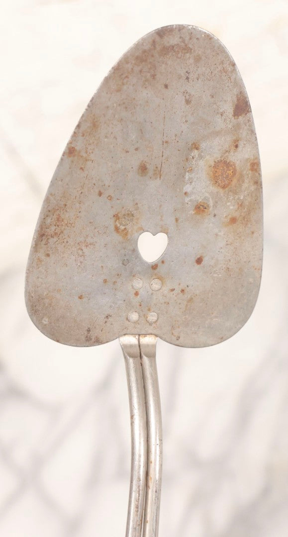 Lot 114 - Vintage Steel Advertising Spatula For Albers Flapjack Flour And Peacock Buckwheat Flour, Patented, With Heart Cutout, 11-1/8" L