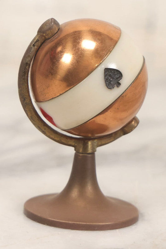 Lot 115 - Vintage Brass And Copper Spinning Trump Whist Marker Paperweight With Suit Motif Band, 2-3/4" H