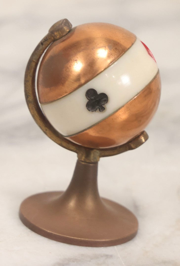Lot 115 - Vintage Brass And Copper Spinning Trump Whist Marker Paperweight With Suit Motif Band, 2-3/4" H