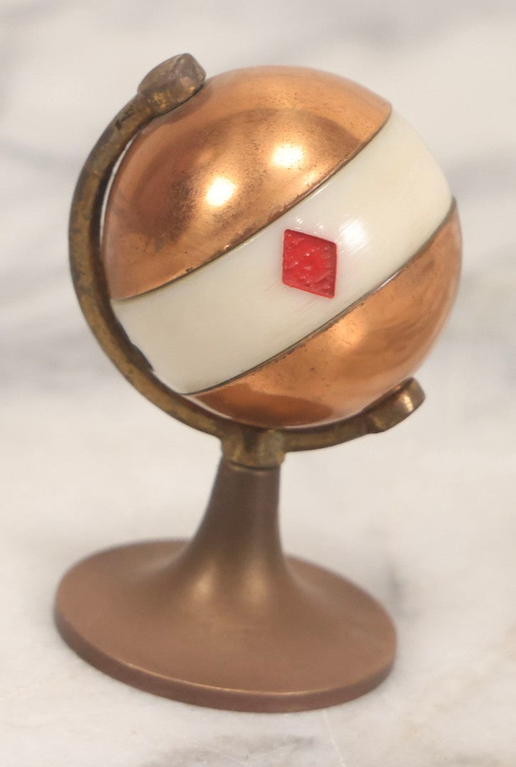 Lot 115 - Vintage Brass And Copper Spinning Trump Whist Marker Paperweight With Suit Motif Band, 2-3/4" H