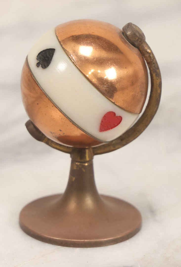 Lot 115 - Vintage Brass And Copper Spinning Trump Whist Marker Paperweight With Suit Motif Band, 2-3/4" H