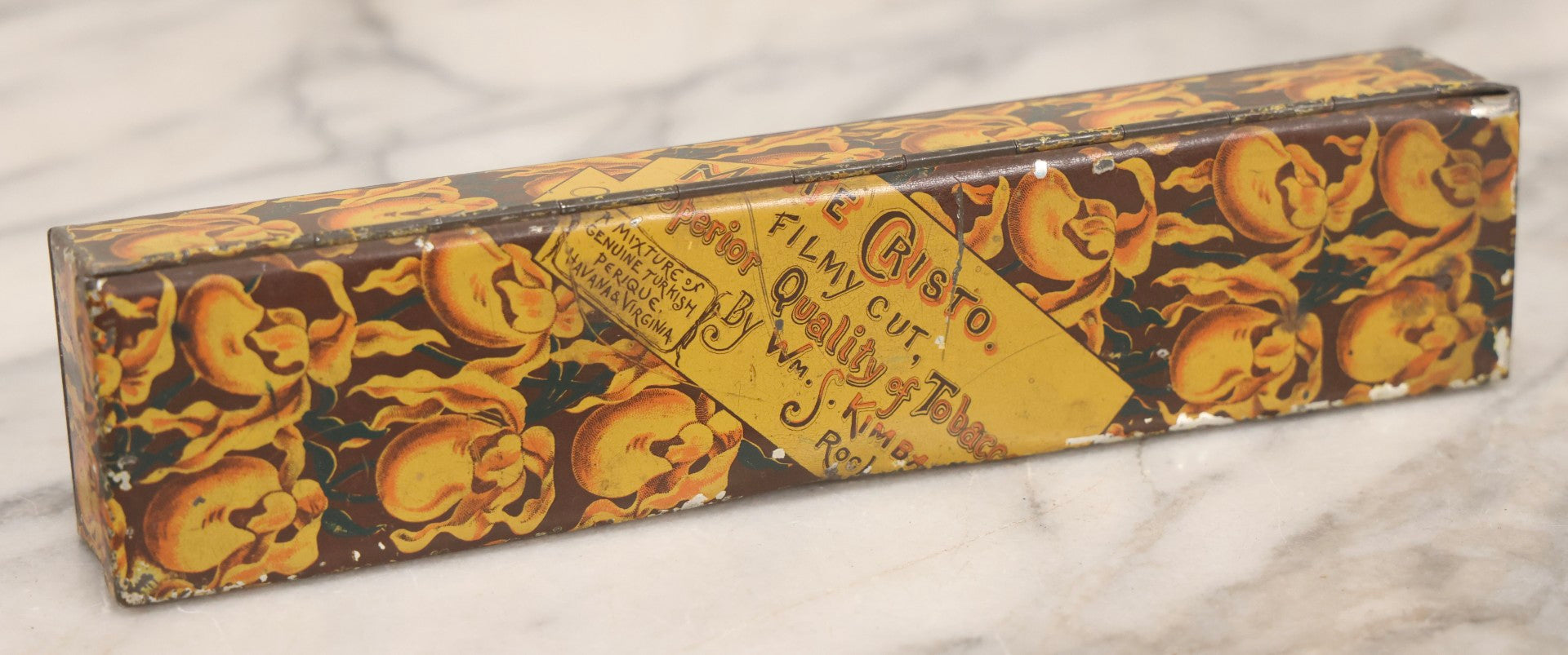 Lot 116 - Antique Wm. S. Kimball & Co. “Monte Cristo” Tobacco Tin With Hinged Lid And Color Lithographed Decoration