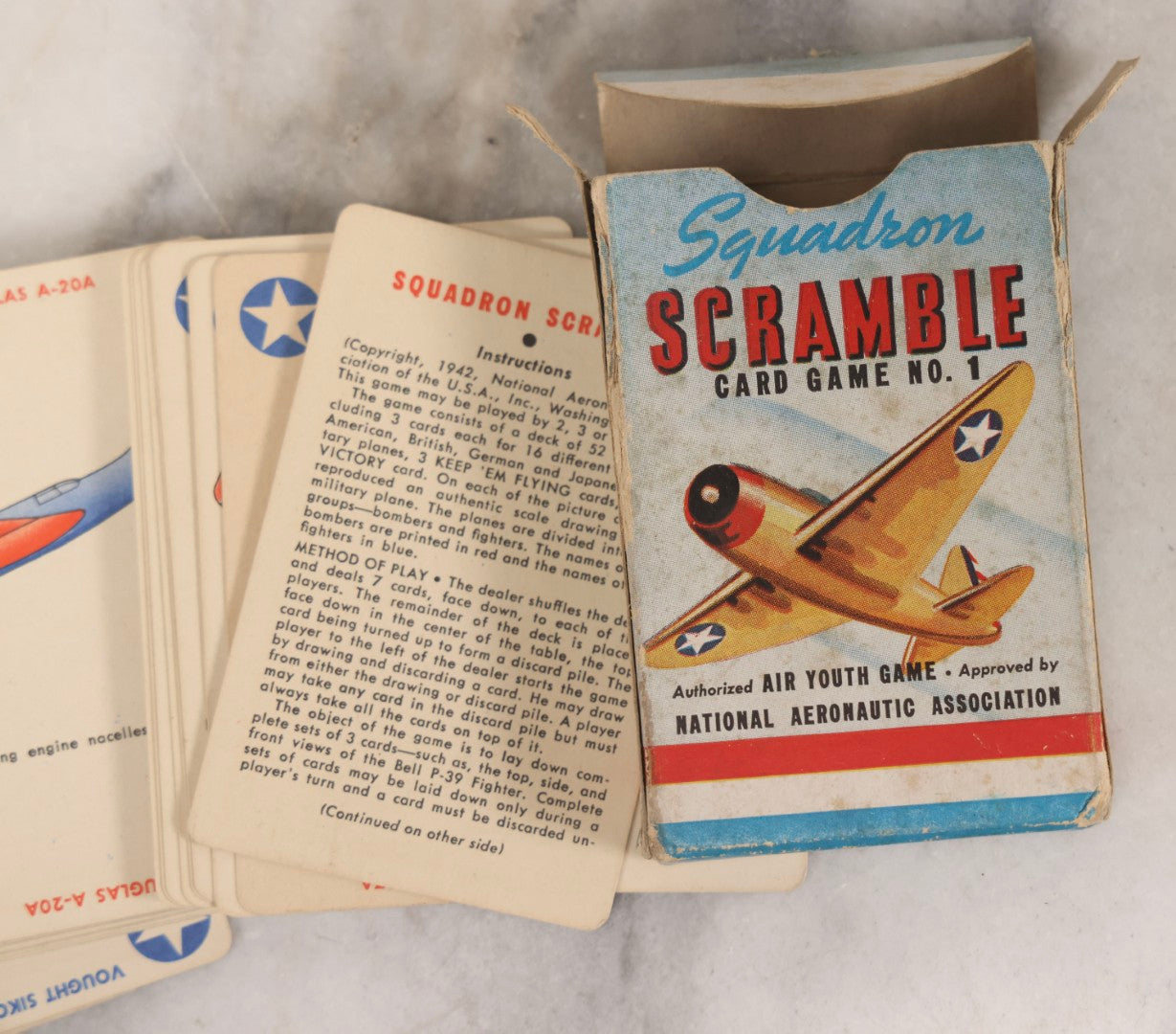 Lot 117 - Vintage "Squadron Scramble" WWII Aviation Card Game, Complete Deck With Instructions, Whitman Publishing Co., Circa 1942