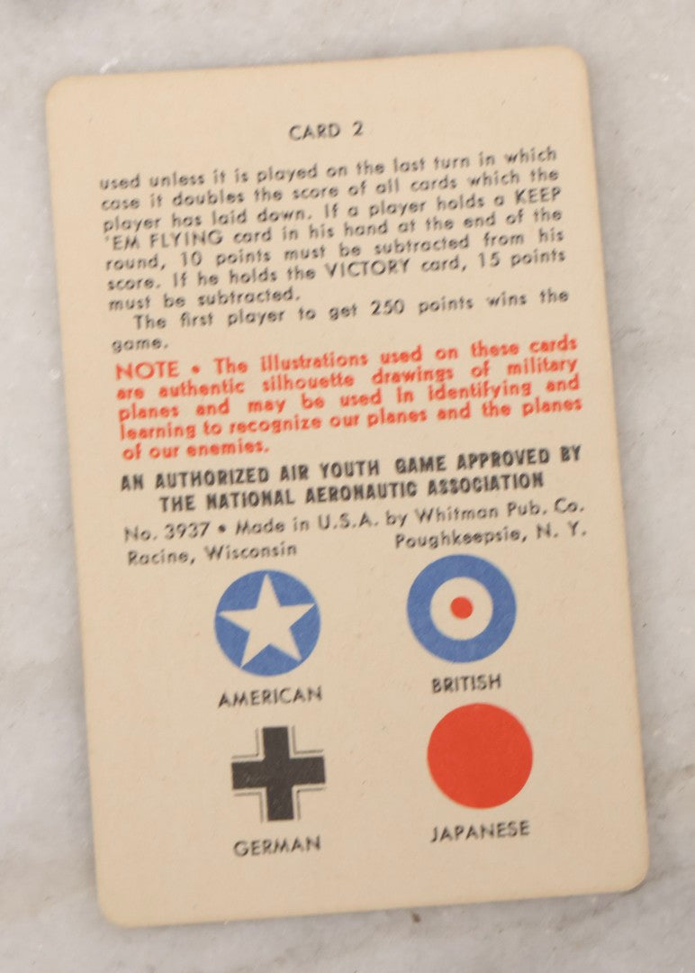 Lot 117 - Vintage "Squadron Scramble" WWII Aviation Card Game, Complete Deck With Instructions, Whitman Publishing Co., Circa 1942