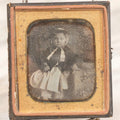 Lot 122 - Antique 1/6th Plate Daguerreotype Photograph Of Baby In Bonnet And Dress In Half Leatherette Union Case