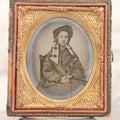 Lot 125 - Antique 1/6th Plate Ambrotype Photograph Of Young Woman Wearing Checked Scarf And Cape, In Half Leatherette Union Case