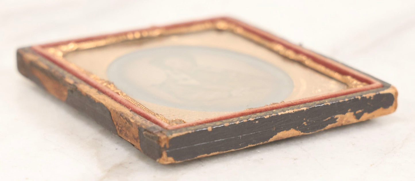 Lot 125 - Antique 1/6th Plate Ambrotype Photograph Of Young Woman Wearing Checked Scarf And Cape, In Half Leatherette Union Case